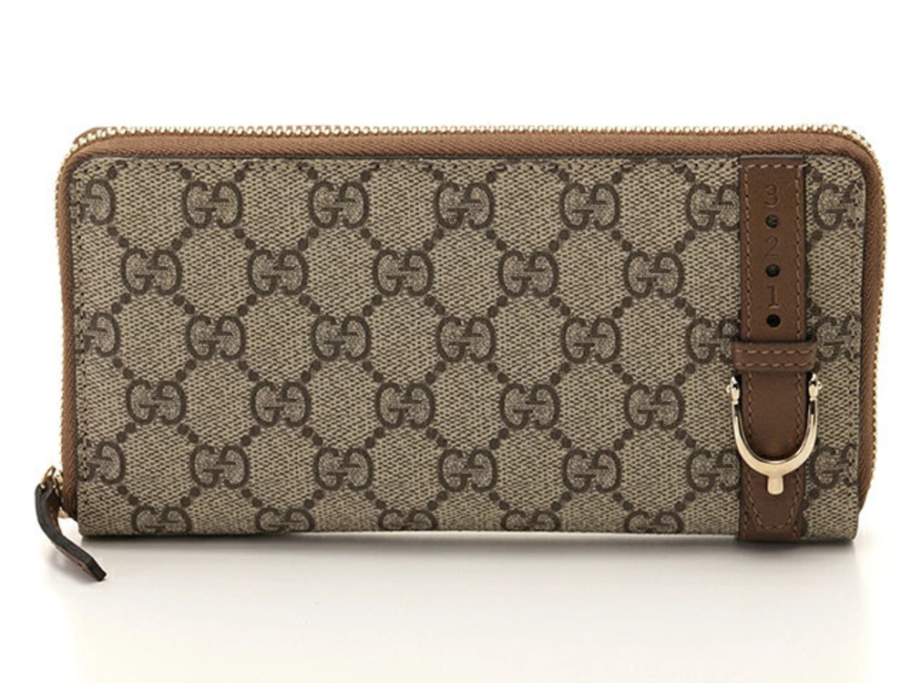 Gucci GG Supreme Round Long Wallet Beige Cream Brown